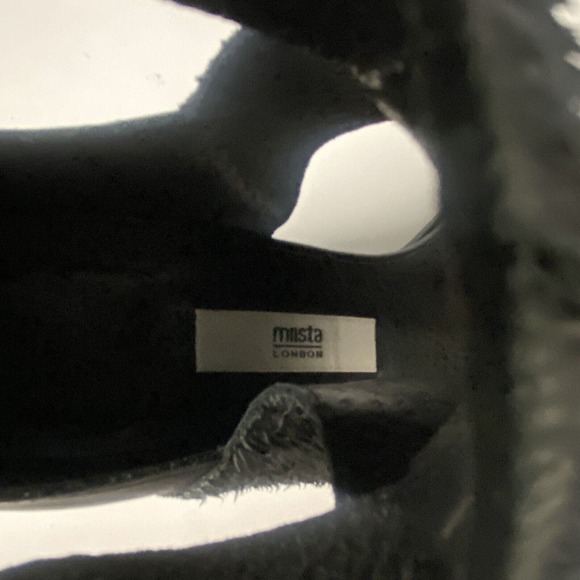 Miista Sandal Black Leather Open Toe Ankle Strap Buckle Fringe Cut Out 3… - Picture 8 of 10